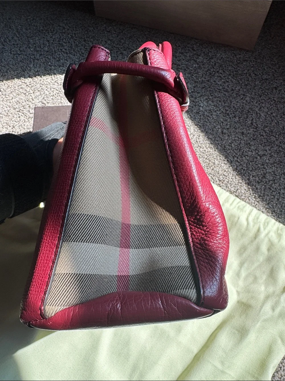 Burberry Burgundy Leather Satchel with Gold Hardware
